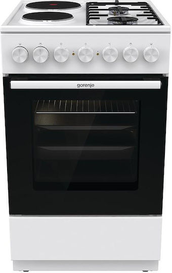 Κουζίνα Gorenje GK5B42WF 0lt, με Εστίες Εμαγιέ & Αερίου, με Υδρόλυση, Π50εκ, Α, Λευκή