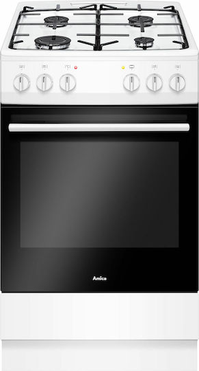 Amica 57GEH2.33ZpPF(W) Κουζίνα 62lt με Εστίες Υγραερίου Π50εκ. Λευκή