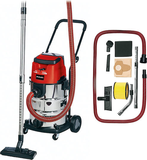 Einhell TE-VC 36/30 Li S Επαναφορτιζόμενη Σκούπα Υγρών / Στερεών Χωρίς Φορτιστή και Μπαταρία με Πλαστικό Κάδο 30lt