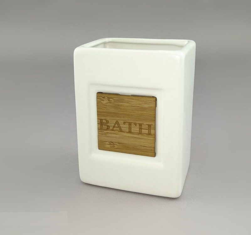 Ποτηροθήκη 'Bath' Λευκό Κεραμικό/Μπαμπού
