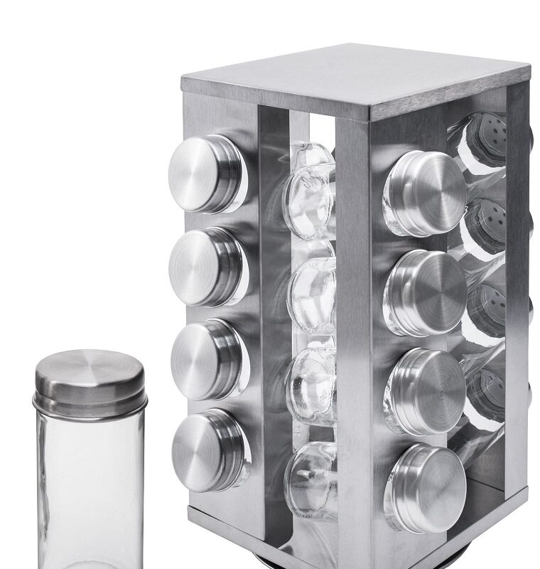 Βάση Μπαχαρικών 16 Θέσεων Inox 14x14x28cm
