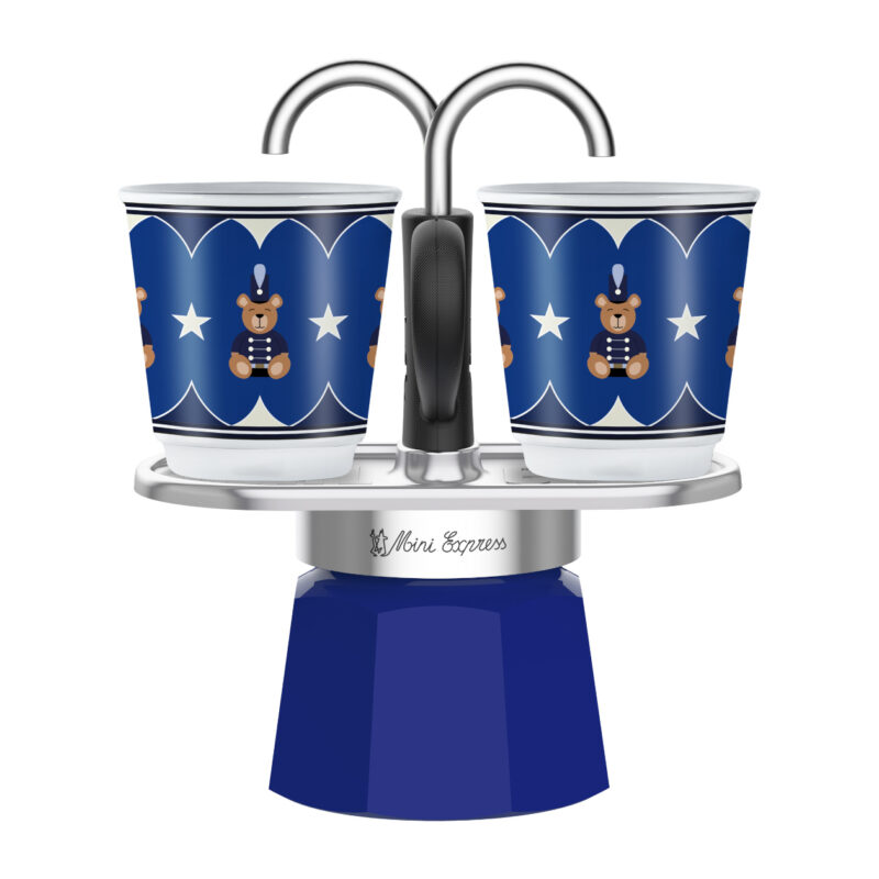 Bialetti Moka Μπρίκι Espresso Set MINI Express MR Joyful Memories + 2 φλιτζάνια Μπλε
