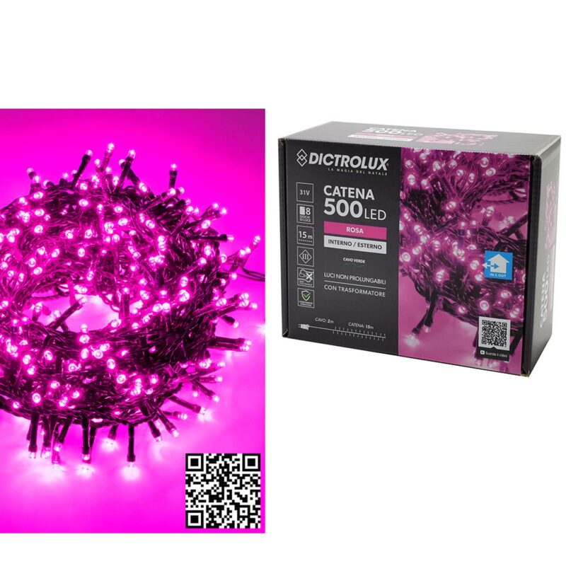 500 LED Εσωτ. & Εξωτ. Χώρου Με 8 Προγράμματα Και Μετασχηματιστή Ροζ Λευκό Φως Πράσινο Καλώδιο Μη Επεκτεινόμενο IP44 31V