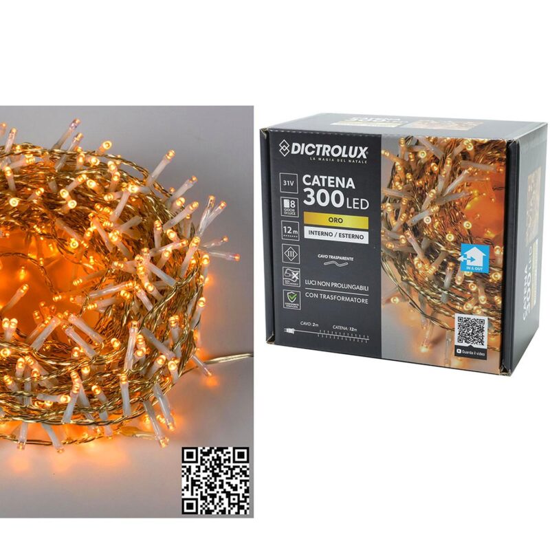 300 LED Εσωτ. & Εξωτ. Χώρου Με 8 Προγράμματα Θερμό Λευκό Φως Διάφανο Καλώδιο Μη Επεκτεινόμενο 31V 14m